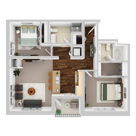 Floor plan for 2 beds, 2 baths, 1006 sqft